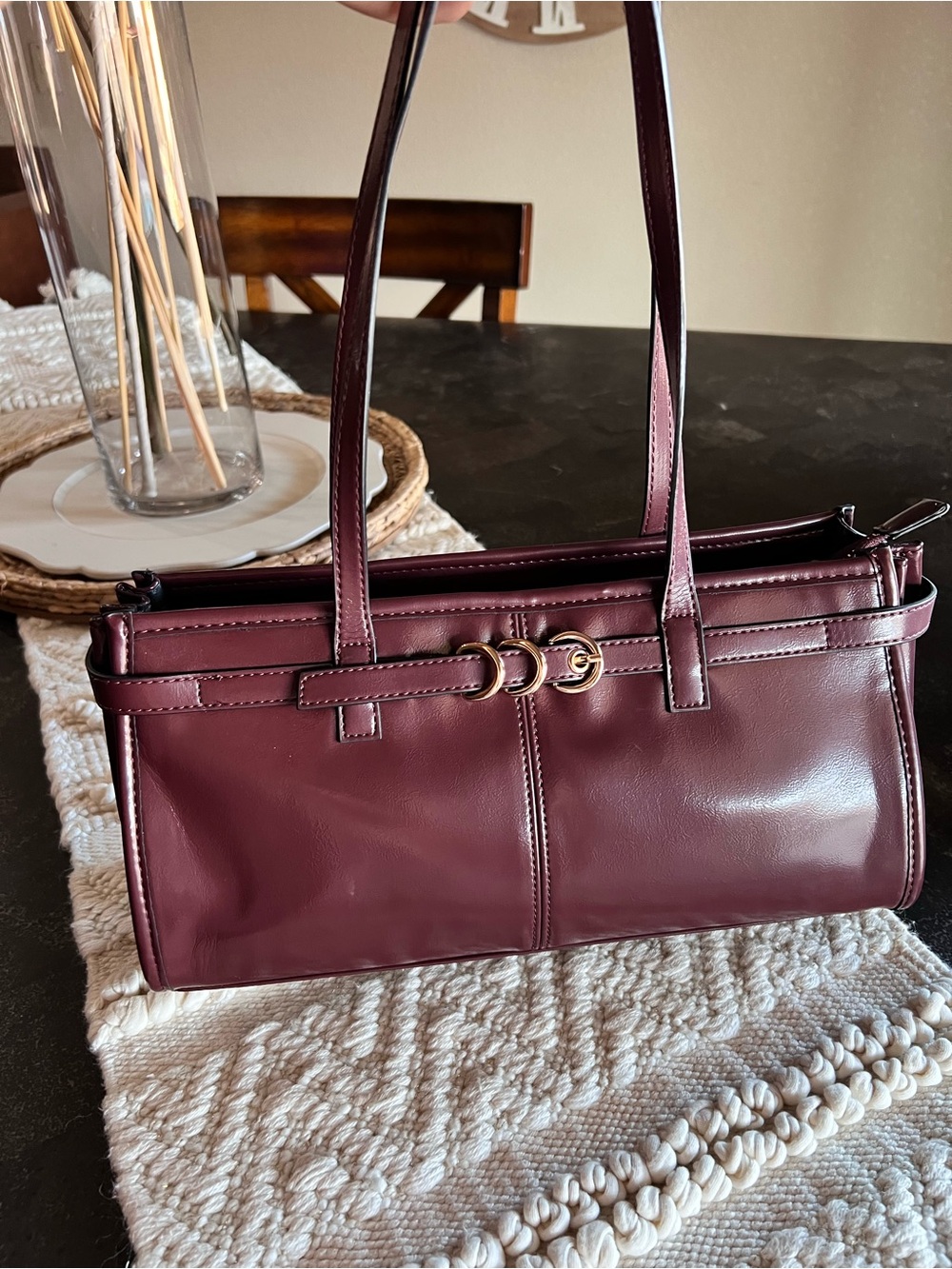Aldo Wine Burgundy Shoulder Bag with Gold Hardware